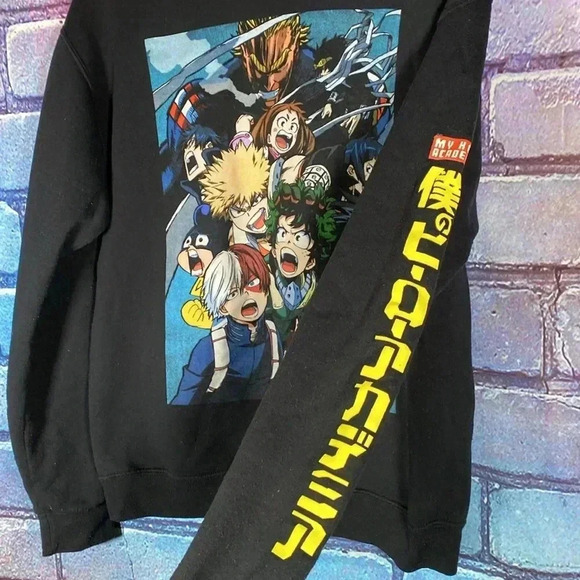 My Hero Academia Sweatshirt Crewneck Anime Black Graphic Print Medium Pullover - Picture 3 of 8